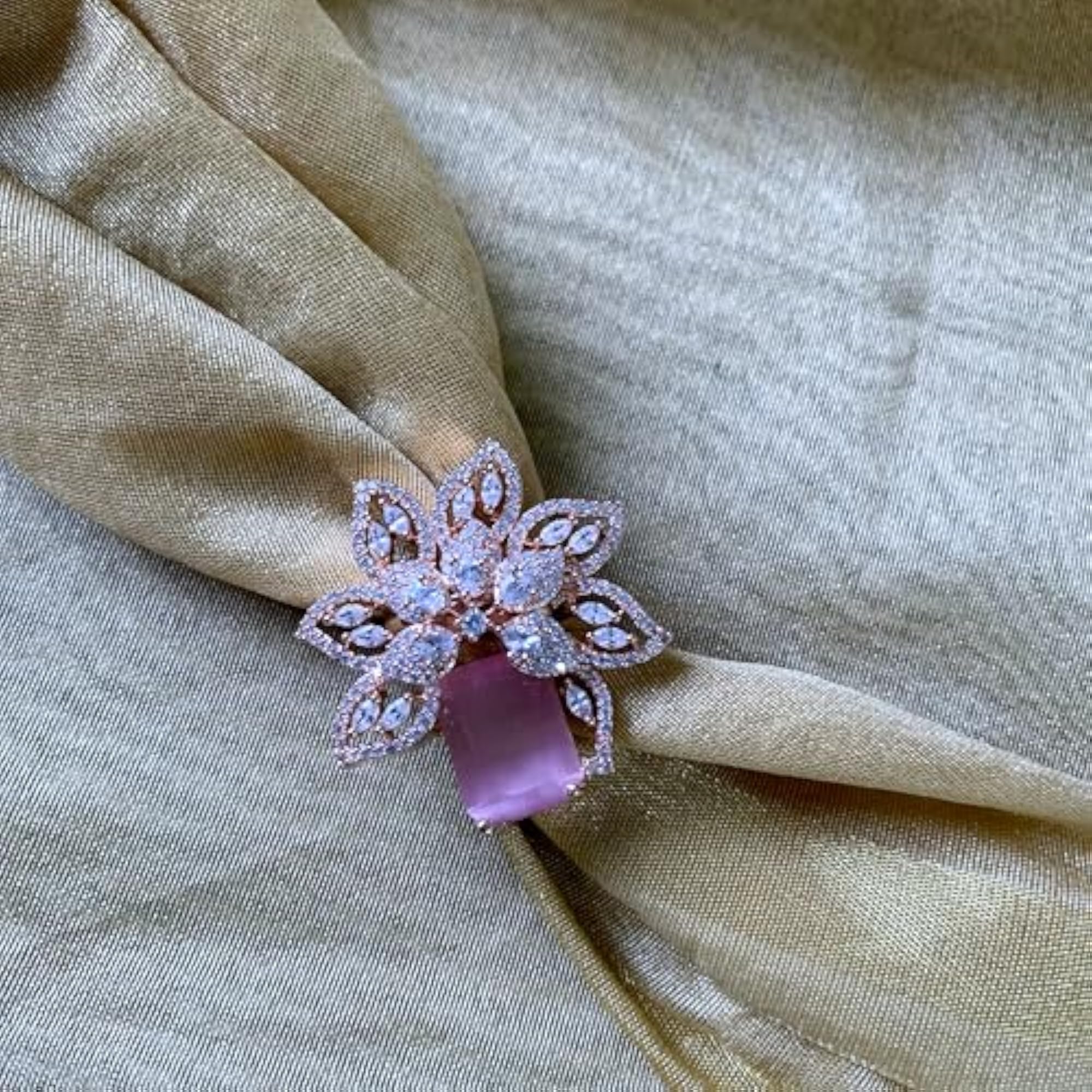 Women's Rose Gold Plated Floral CZ Adjustable Ring, Stylish
