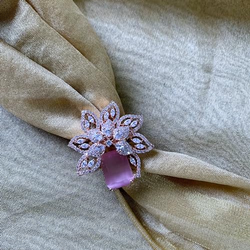 I Jewels Rose Gold Plated Indian Wedding Bollywood Stylish Latest Fashionable Design Floral CZ American Diamond Adjustable Finger Rings For Women & (FL242)3