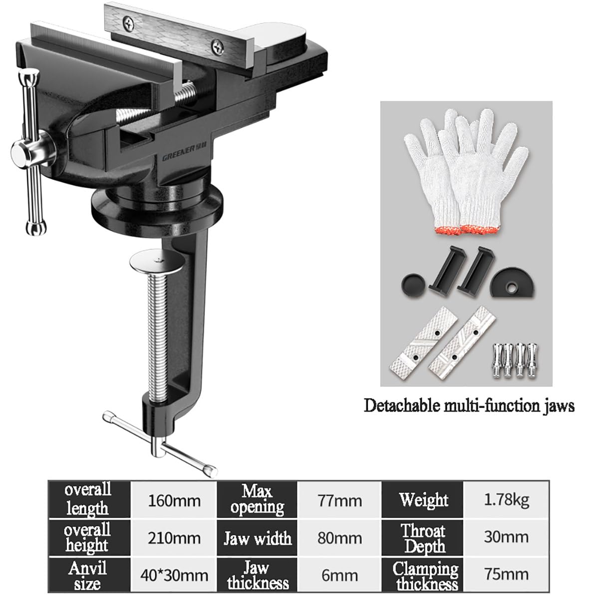 Étaux, Étau de table universel 2 en 1 avec mâchoire multifonctionnelle et bouton réglage rapide, étau d'établi rotatif à 360° pince travail(D)