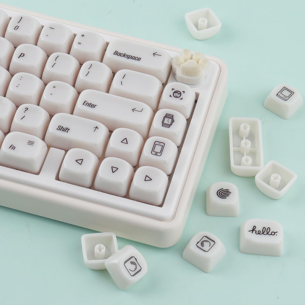Sunzit MOA Keycaps, 136 Tasten, Cute Keycaps mit Keramikstruktur, minimalistisches weißes Keycap Set, Tastenkappen für mechanische Tastaturen mit 65%/75%/96%/voller Größe (durchscheinendes Weiß)