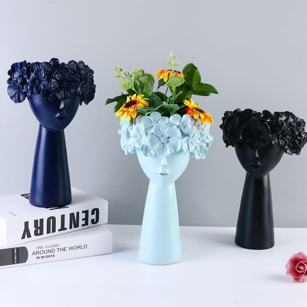 Halloween Mottoparty Blumentopf aus Kunstharz, Kopf Design Schwarz