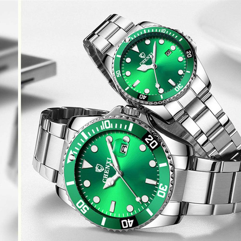 Reloj de pulsera para pareja, de acero inoxidable dorado, clásico, para él y para ella, resistente al agua, de cuarzo, 2 unidades