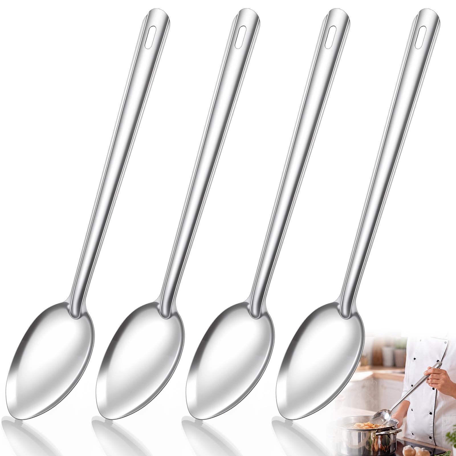 Sawysine 4 Pack 21'' Stainless Steel Spoons Extra Long Handle Stirring Spoons Giant Spoon Buffet Serving Spoon for Buffet Restaurant Brewing Cooking Serving Solid, with Thickness of 1.5mm