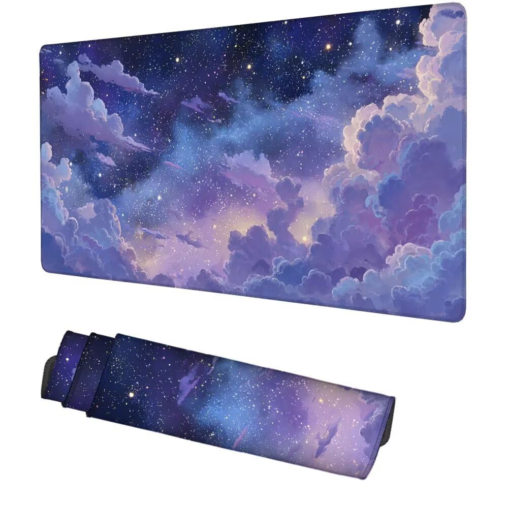 Tappetino Scrivania viola, Tappetino Gaming 1000x500x3mm Mouse Pad Nuvole Tappeto Mouse, Accessori Gaming, Ufficio Accessori, Migliora la Precisione e la Velocità, per Ufficio e Casa f-497