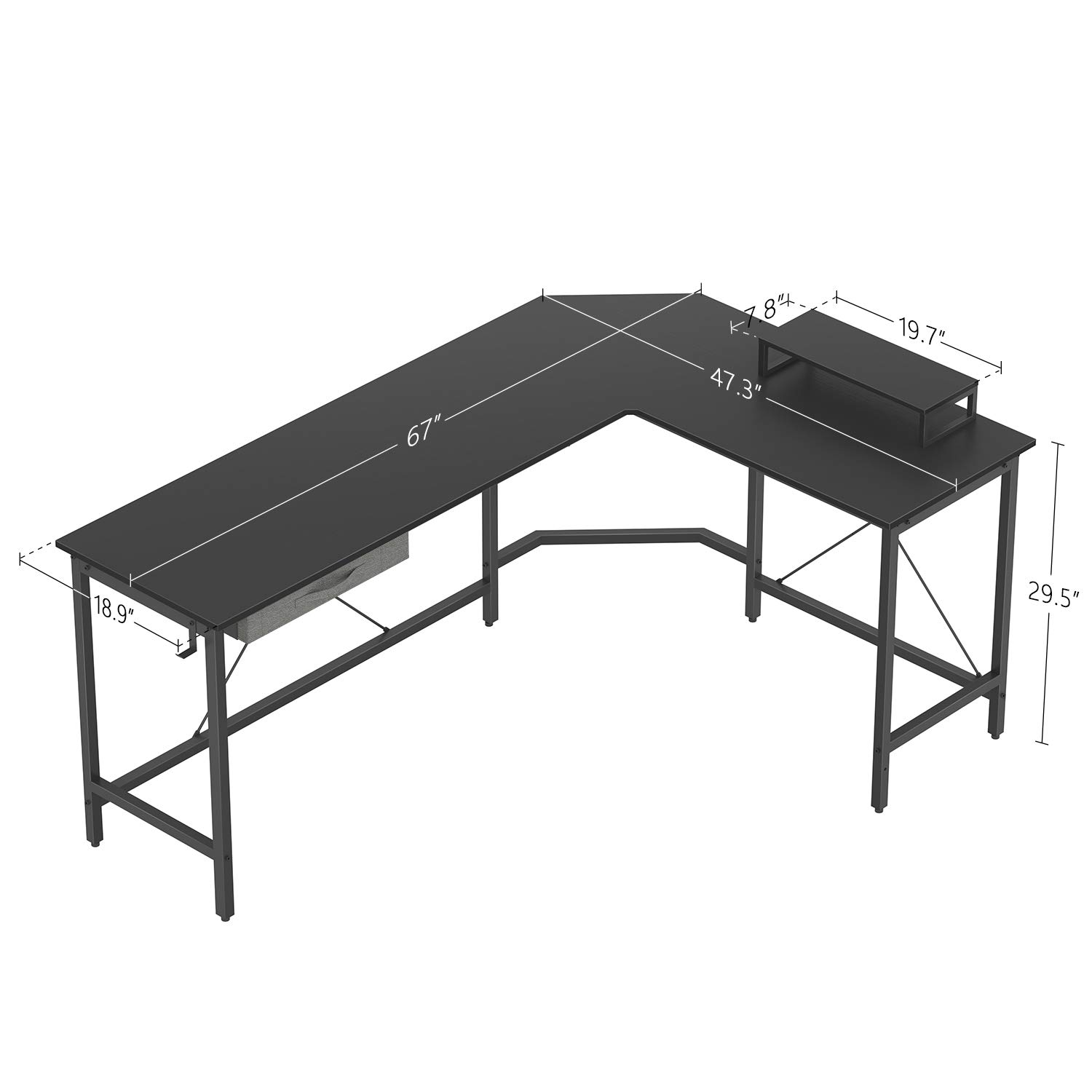 CubiCubi Bureau d'angle Gaming en Forme L - 120*120 cm Bureau Angle d'Ordinateur Gamer Informatique avec Support d'écran, Crochet Casque, Poche Rangement Latérale pour Jouer, Travail, Domicile Marron