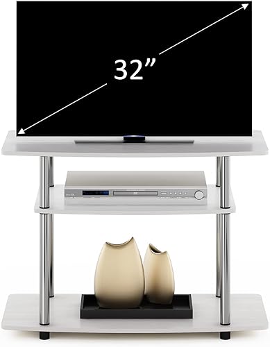 Miniatura 4 de Furinno Turn-N-Tube - Soporte para TV de hasta 32 pulgadas con tubos de acero inoxidable, centro de entretenimiento sin herramientas, roble