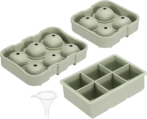 MECCANIXITY Bandeja para cubitos de hielo (juego de 3), máquina de bolas de hielo de esfera verde y bandeja cuadrada para cubitos de hielo para