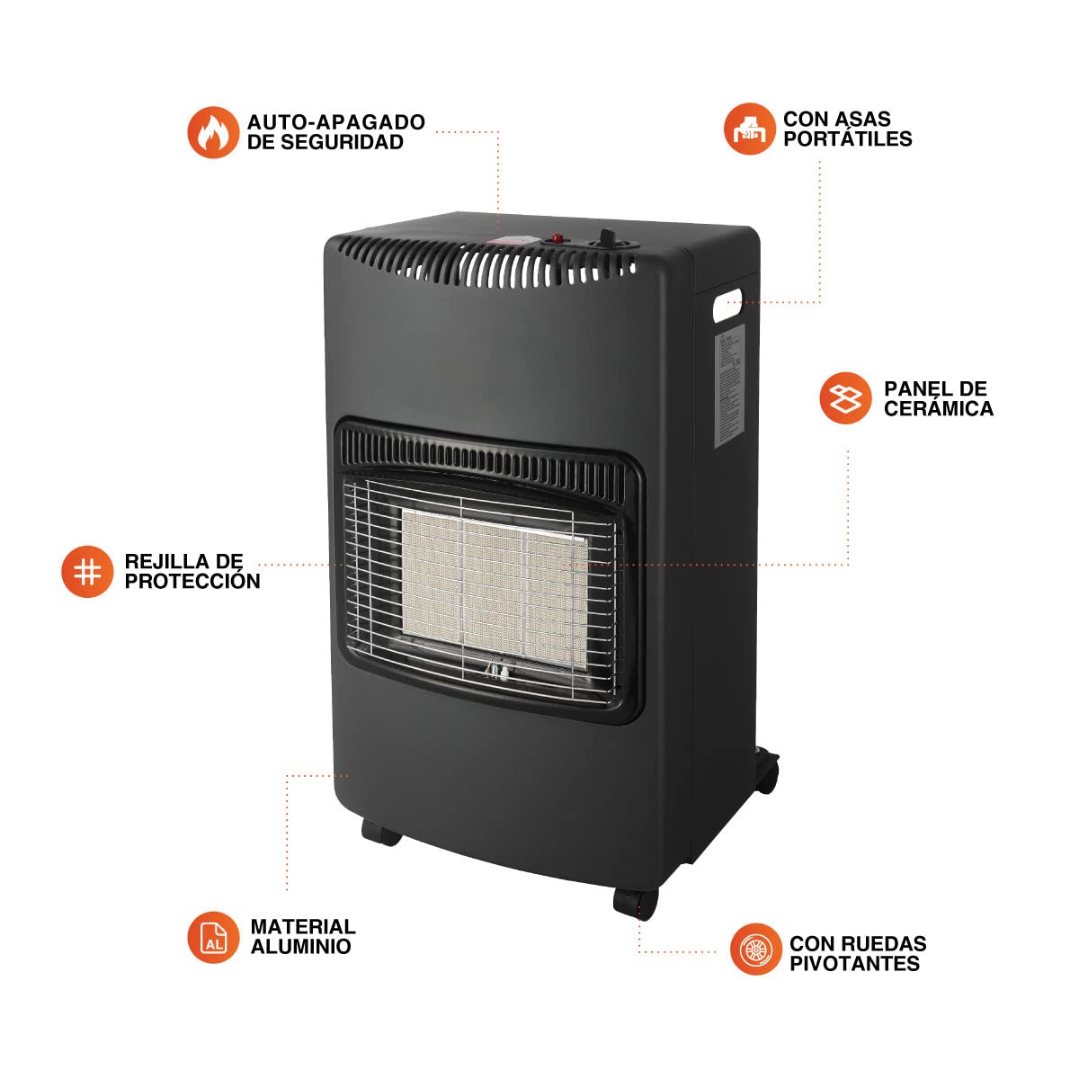 GSC EVOLUTION - Estufa de Gas Butano 4200W - Triple sistema de Seguridad, Plegable, Cerámica, Llama Azul, 3 modos, 20-80m²