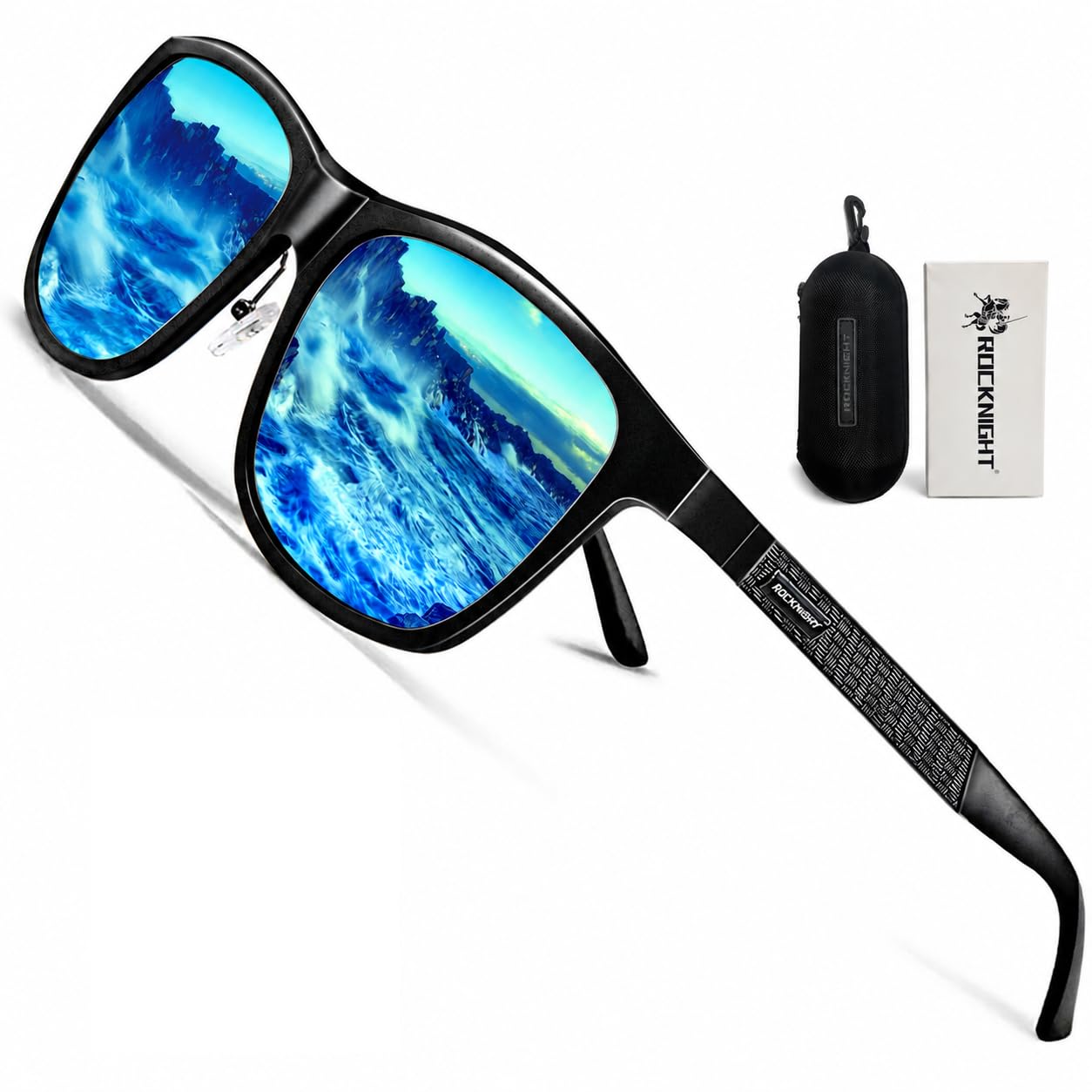 ROCKNIGHT Polarized Sunglasses for Men Outdoor Use Square UV400 Al-Mg Frame