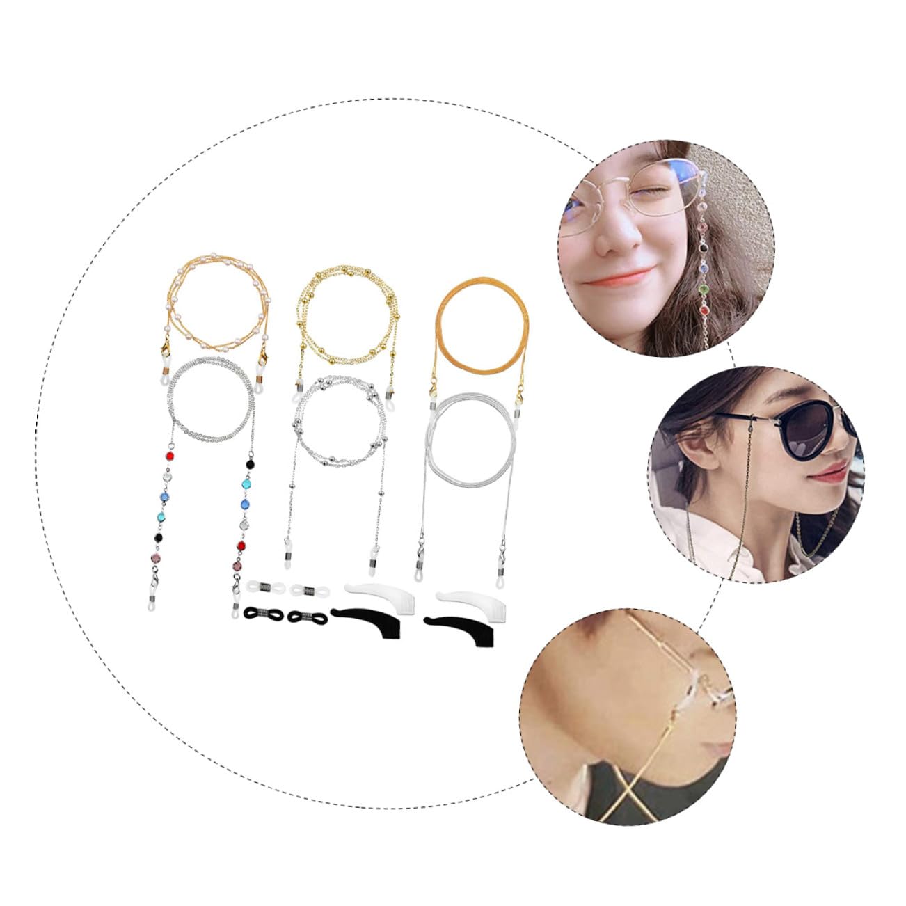 3juegos Cadena De Perlas Para Gafas De Correa Antipérdida Para Lentes Accesorios De Gafas Elegantes y Prácticos Material De Duradero