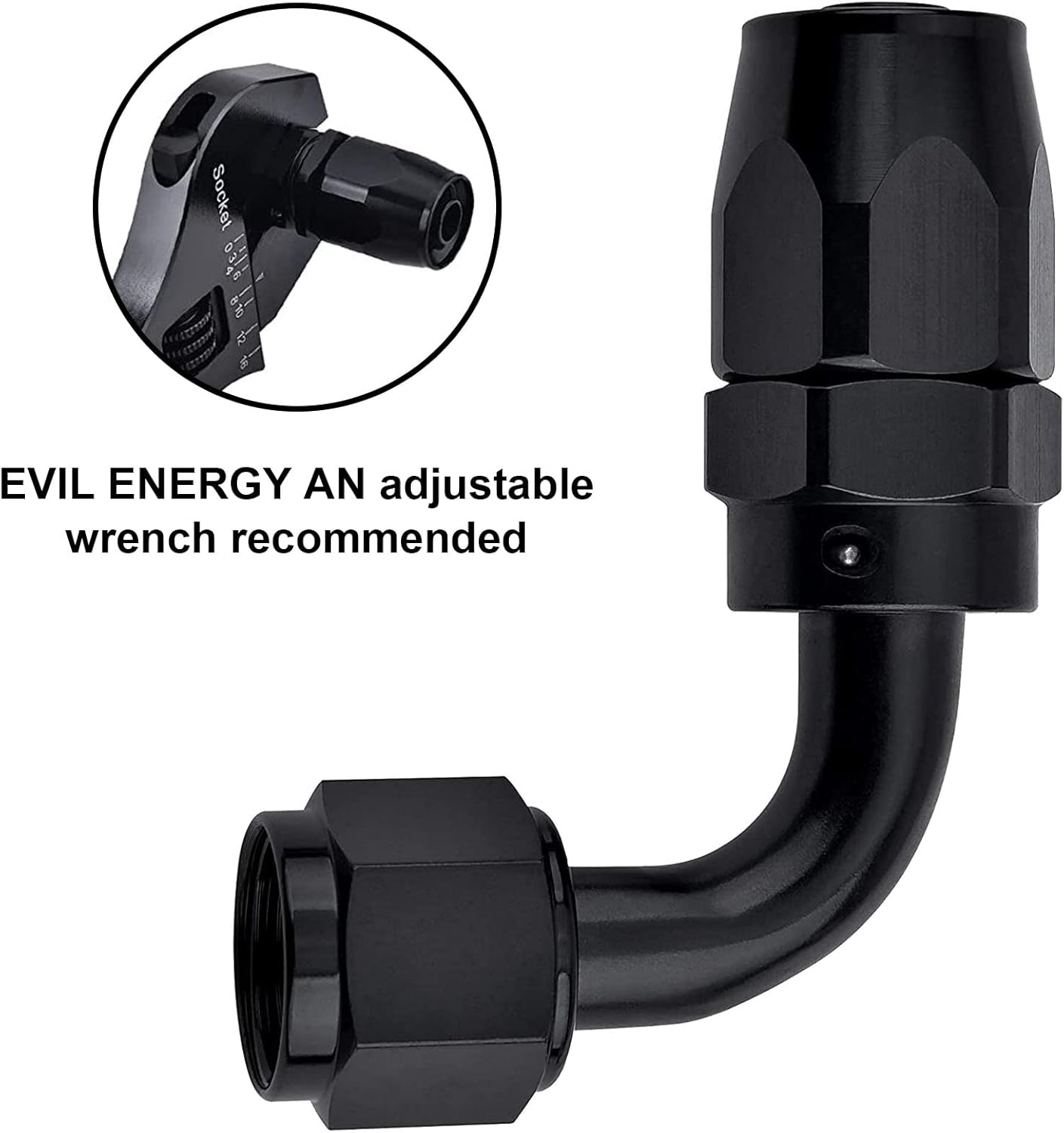 EVIL ENERGY 6AN Hose End Fitting 90 Degree Swivel for CPE Braided Hose Black 2PCS - Image 5
