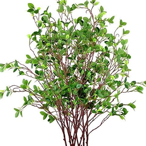 AUSTOR 9 Packs 45" Artificial Ficus Stems Faux Green Stems Ficus Branches Leaf Stem Fake Green Bushes Shrubs Ficus Twig Stems for Vase Filler Home Wedding Office Decor Cover