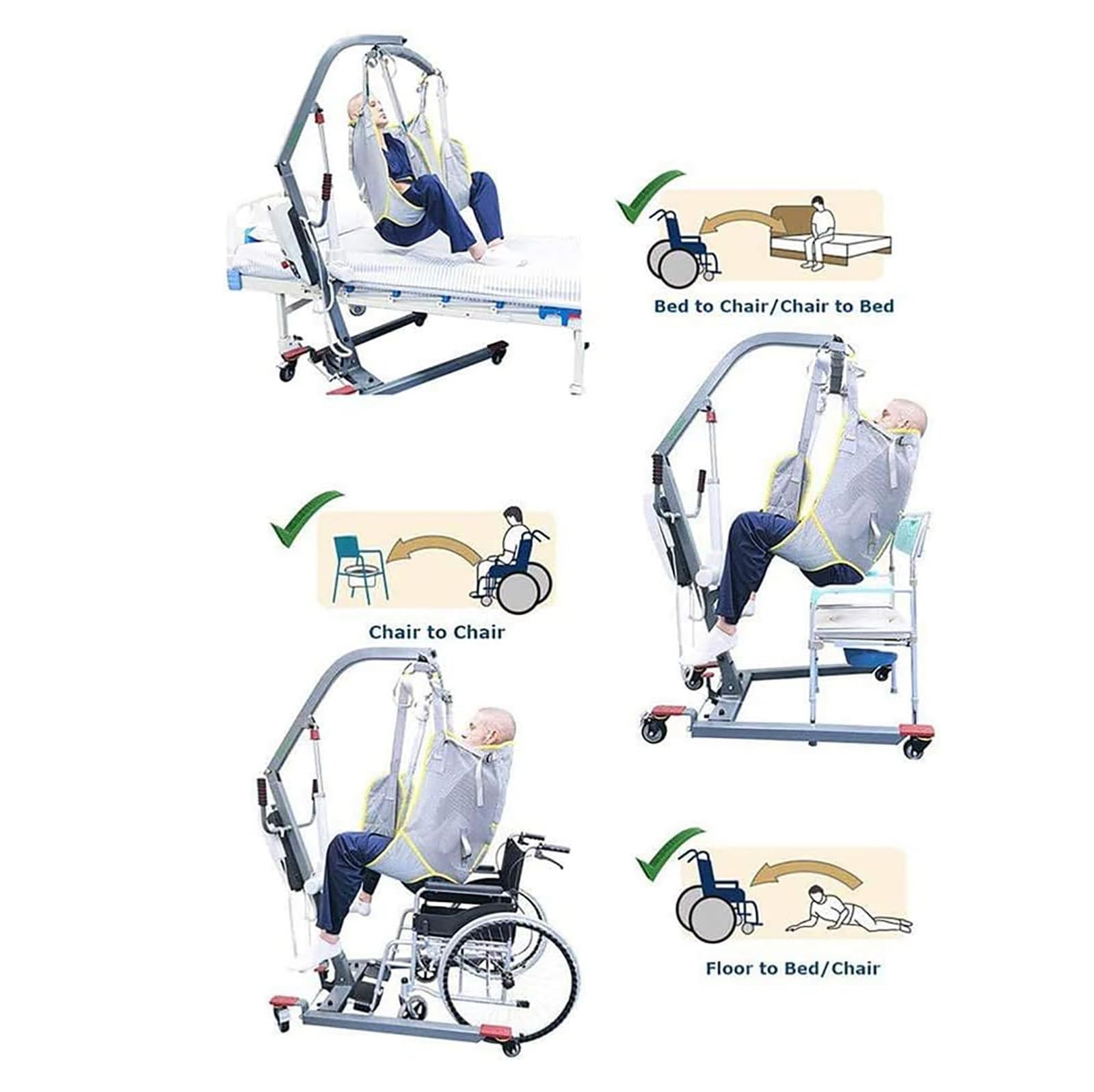 Cinturón De Transferencia para Grúa De Pacientes, Arnés Portátil con 4 Puntos De Sujeción, Capacidad De Carga De 230 Kg Y Altura Ajustable, Fácil De Limpiar, para El Traslado De Personas