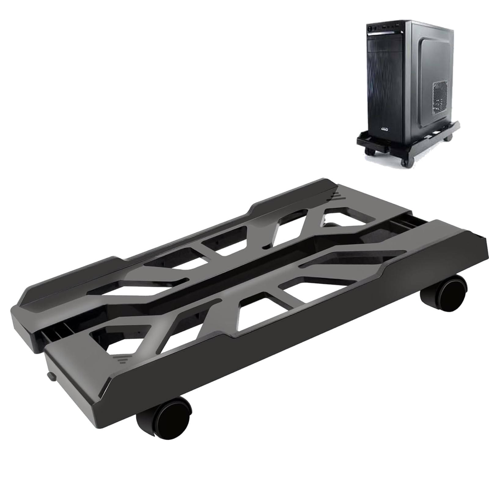 Soporte para PC, soporte para PC bajo el escritorio, soporte para CPU móvil para el suelo, soporte para torre de ordenador con 4 ruedas giratorias, ajustable universalmente, color negro