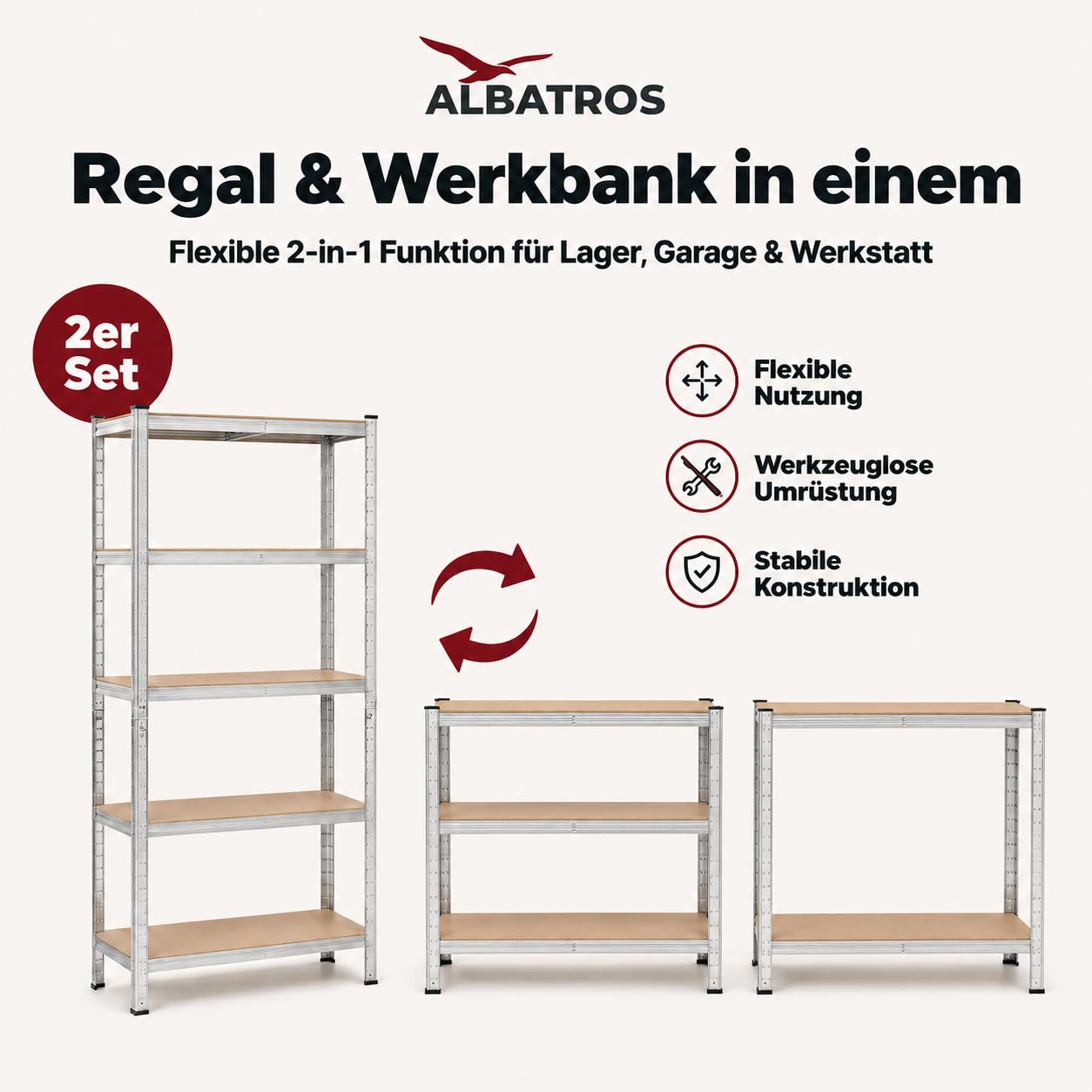 ALBATROS SR2S Lot de 2 étagères pour charges lourdes - 180 x 90 x 40 cm - 875 kg - 5 étagères