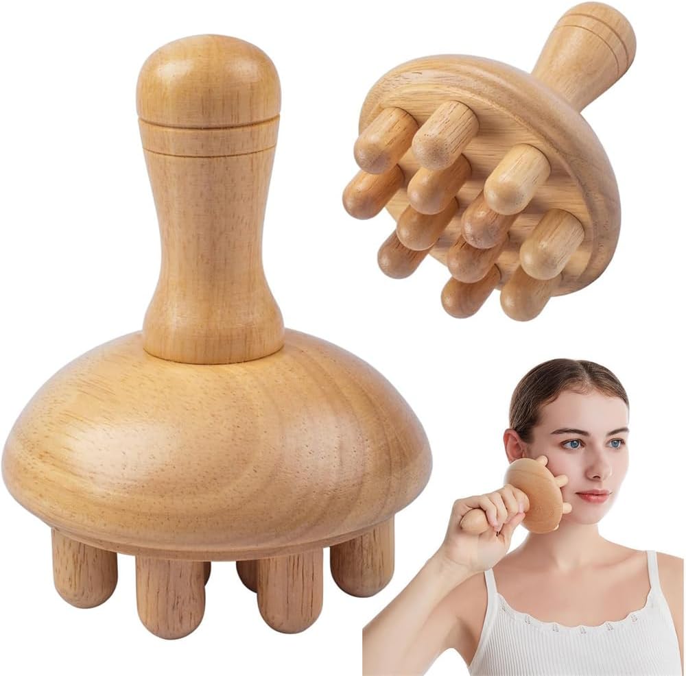 Mushroom Massager, Wood Therapy Massage Tools, Lymphatic Drainage Massager, Wooden Massager, Body Sculpting Tools for Muscle Pain Relief, Anti-Cellulite, Body Contouring and Shaping