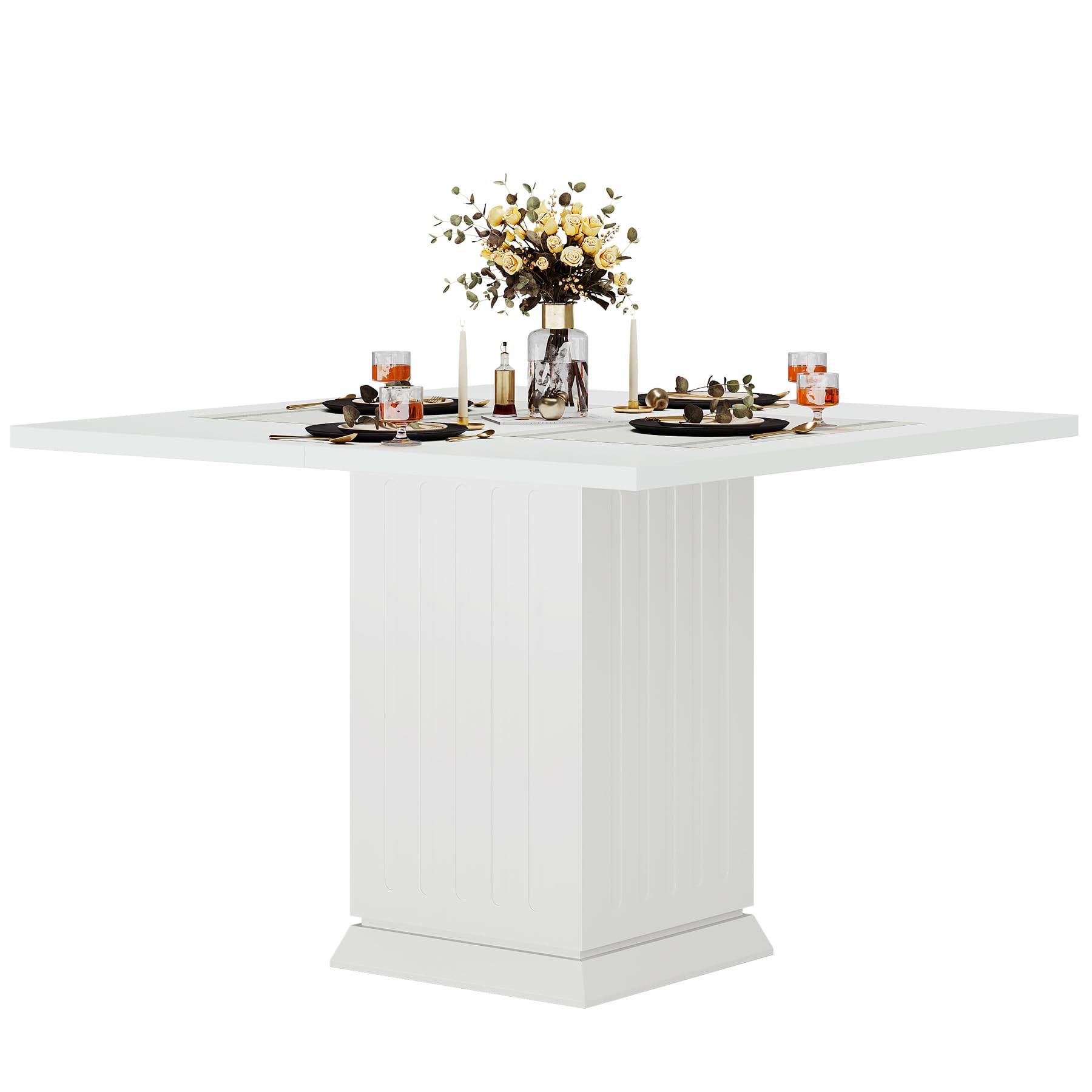 Tribesigns Table de salle à manger carrée de 90 cm avec 2 sets de table, petite table de cuisine avec socle robuste, pour salle à manger, salon, cuisine (blanc)