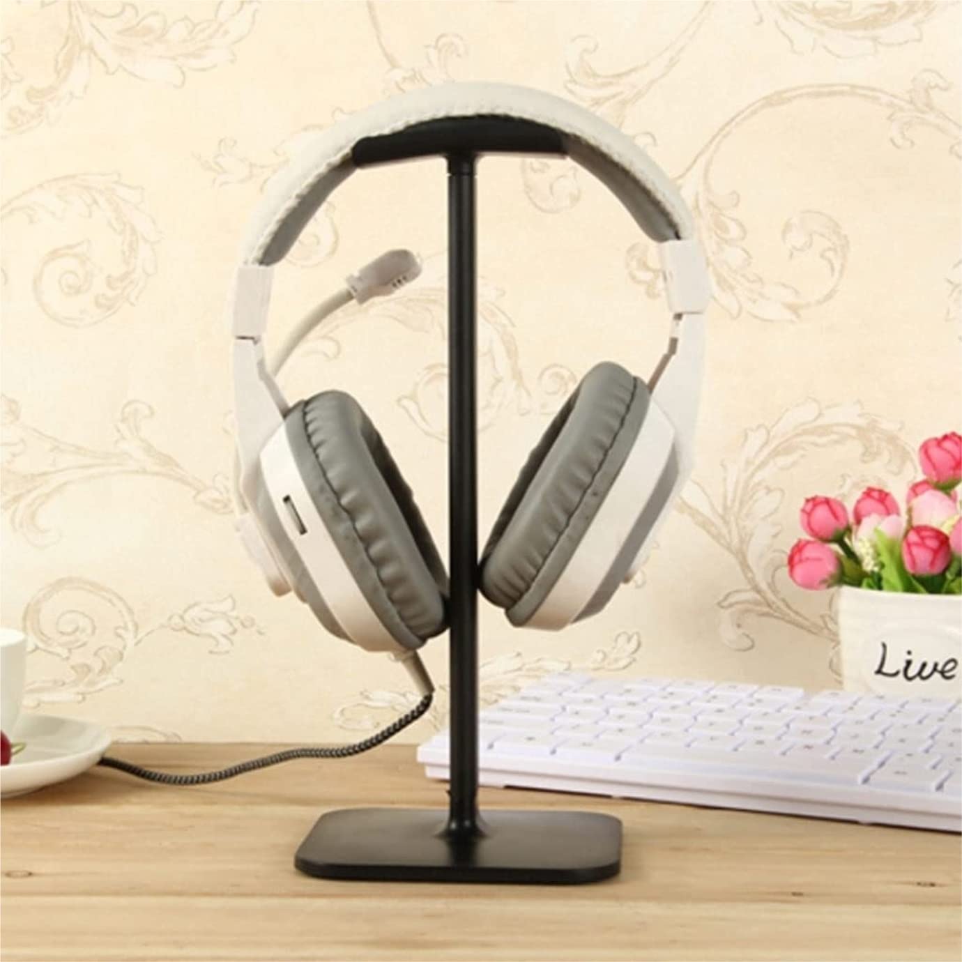 Supporto for cuffie in metallo e silicone, semplice, adatto a tutti i supporti for auricolari(Black)