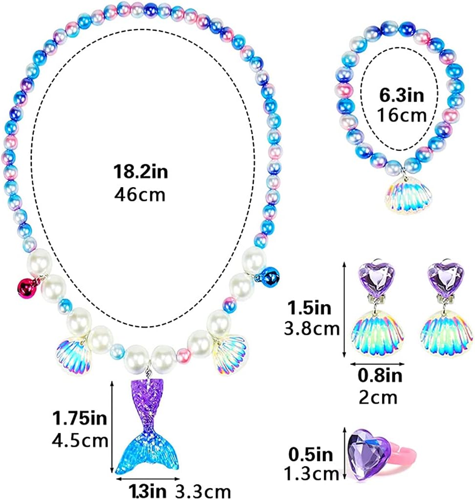 [FIZENK] 5pcs Halloween Kids Sequin Fishtail Pearl Shell Pendant Necklace Ear Ring Festival Costume