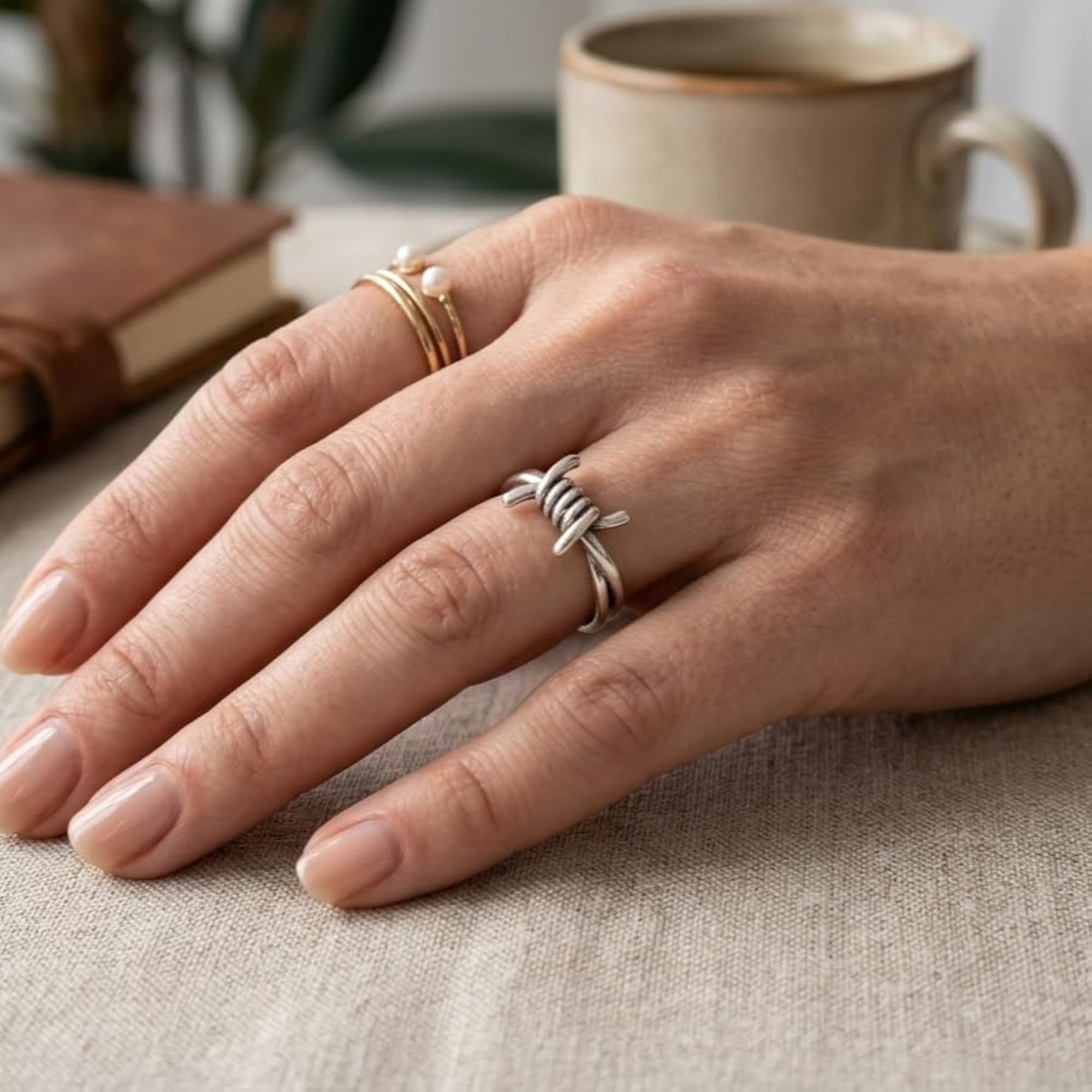 Silver Plated Barbed Wire Design Adjustable Statement Ring
