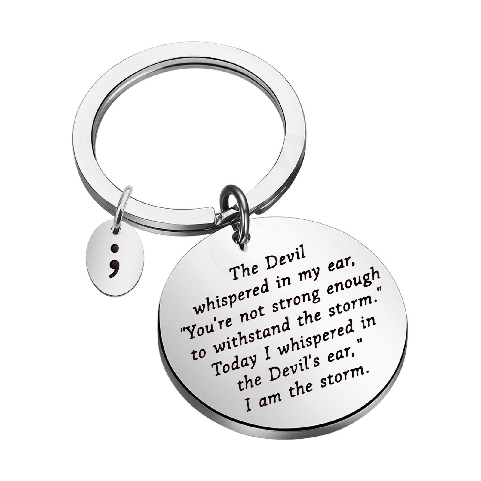 BNQL Semicolon Keychain I Am The Storm Keychain Inspirational Gifts Motivating Jewelry Gifts for Friend