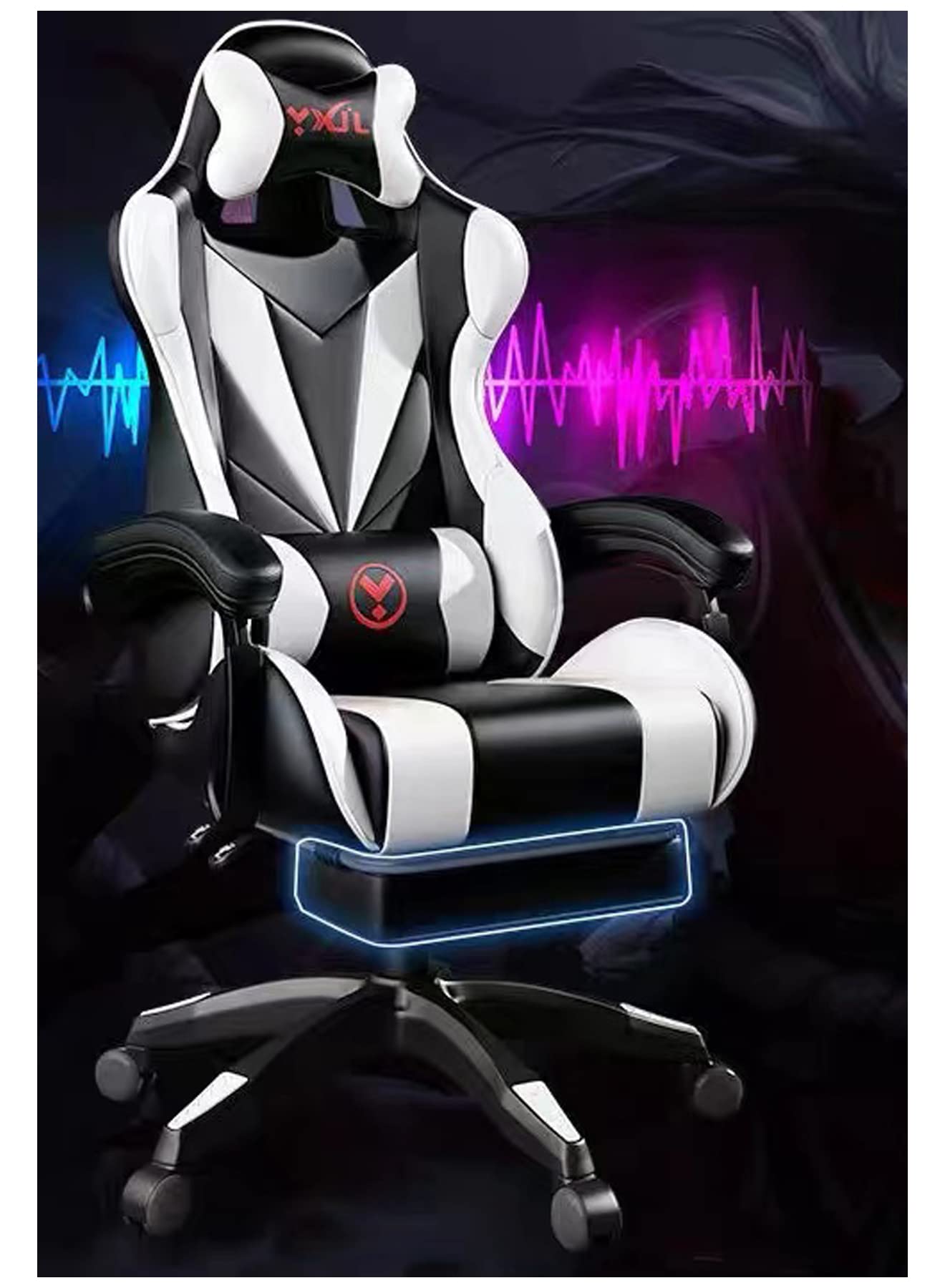 LIMOS Gaming Chair Office Chair，High Back Computer Chair with Footrest and Lumbar Support， Ergonomic Chair with 360°-Swivel Task Chair (white)