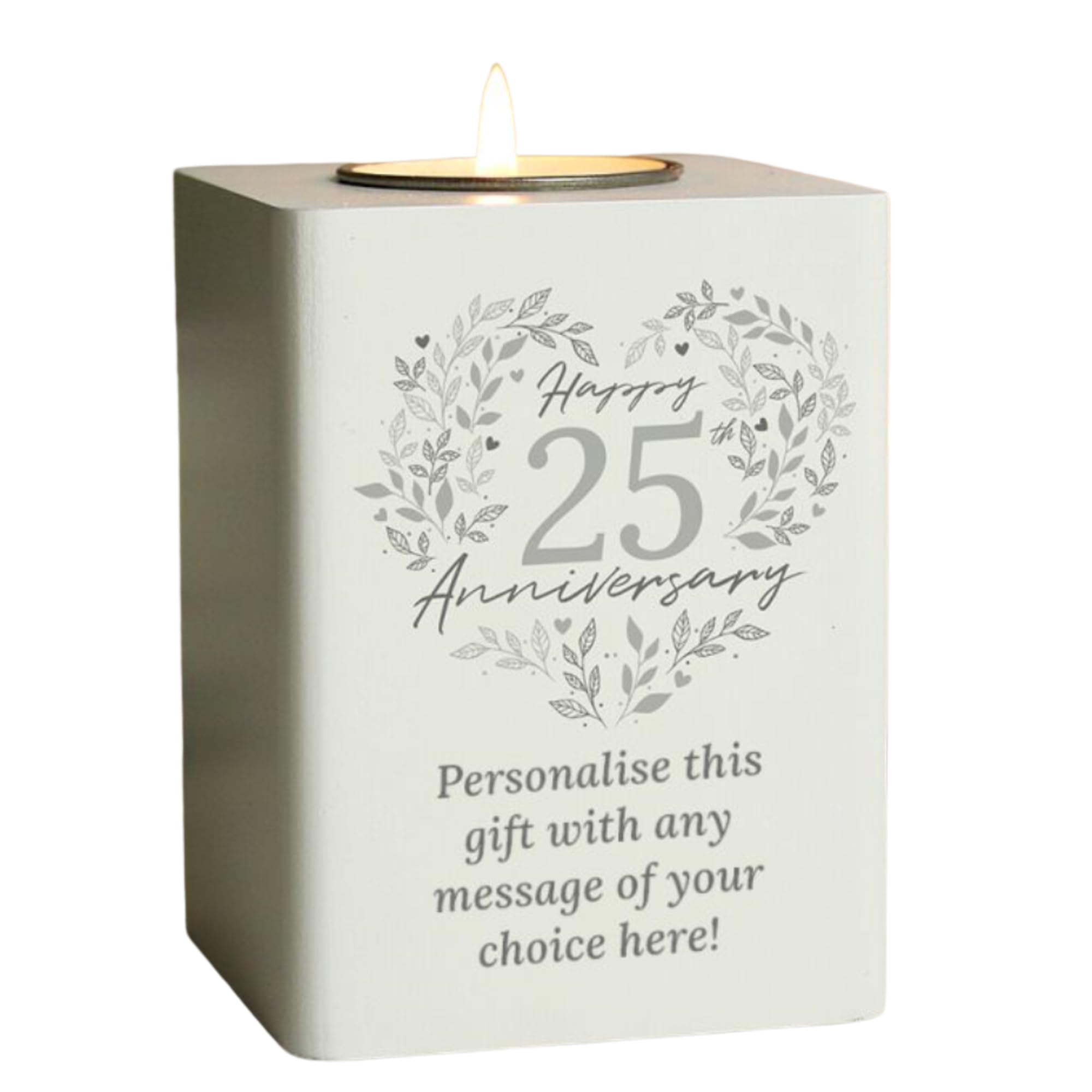 Personalised 25th Silver Wedding Anniversary Tea Light Holder