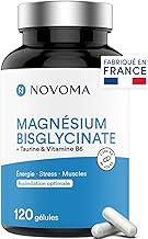 NOVOMA Magnesium Bisglycinate + Taurine & Vitamin B6, High Content 300mg /day, 120 capsules, Fights Fatigue and Stress, Better Absorbed than Magnesium Marin, Made in France