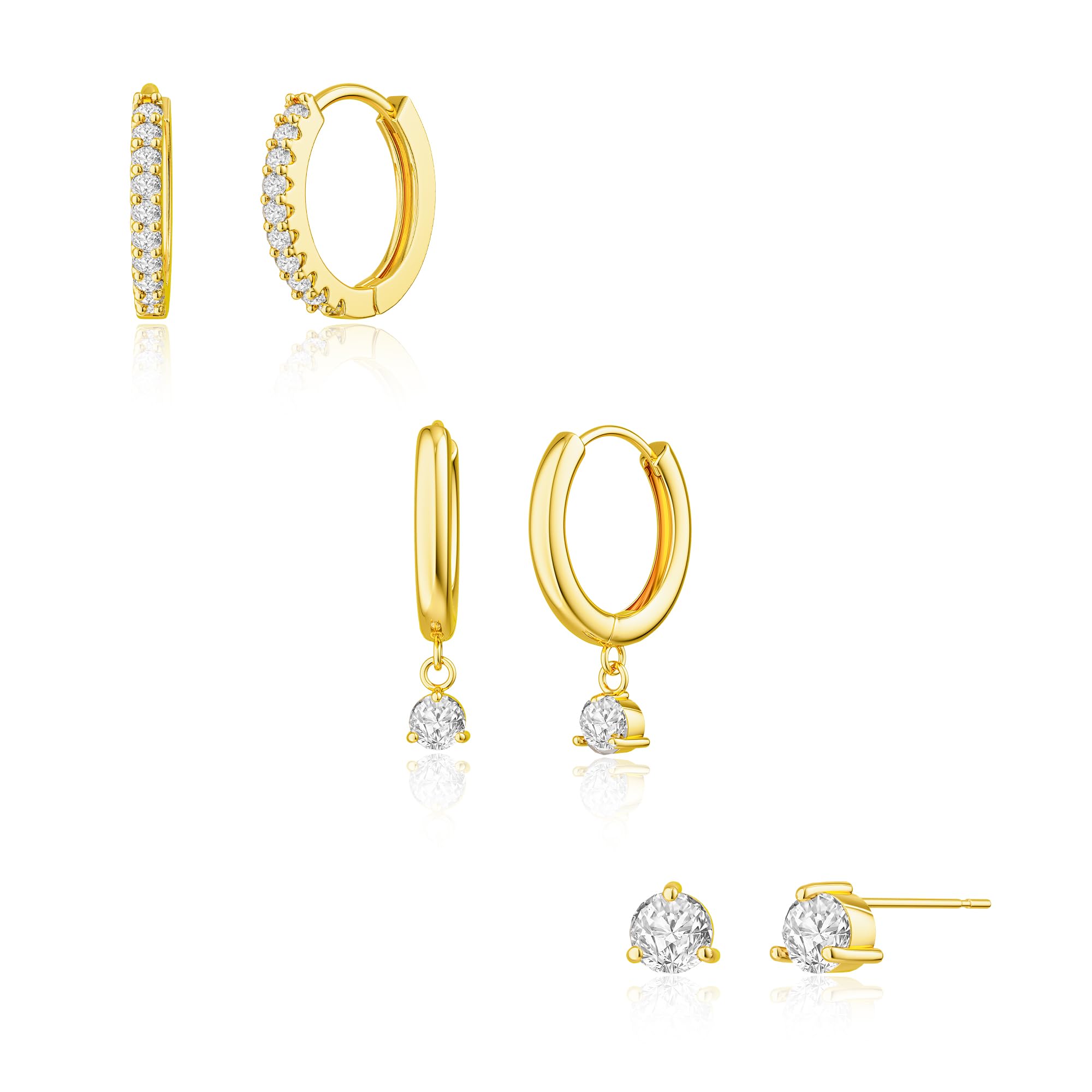 Freekiss 3 Pairs Gold Hoop Earrings Set: Dainty Stud Earrings Trendy Small 14K Gold Plated Hypoallergenic Dangle Cartilage Huggie Hoop Earrings for Women Gold Jewelry for Women Gifts