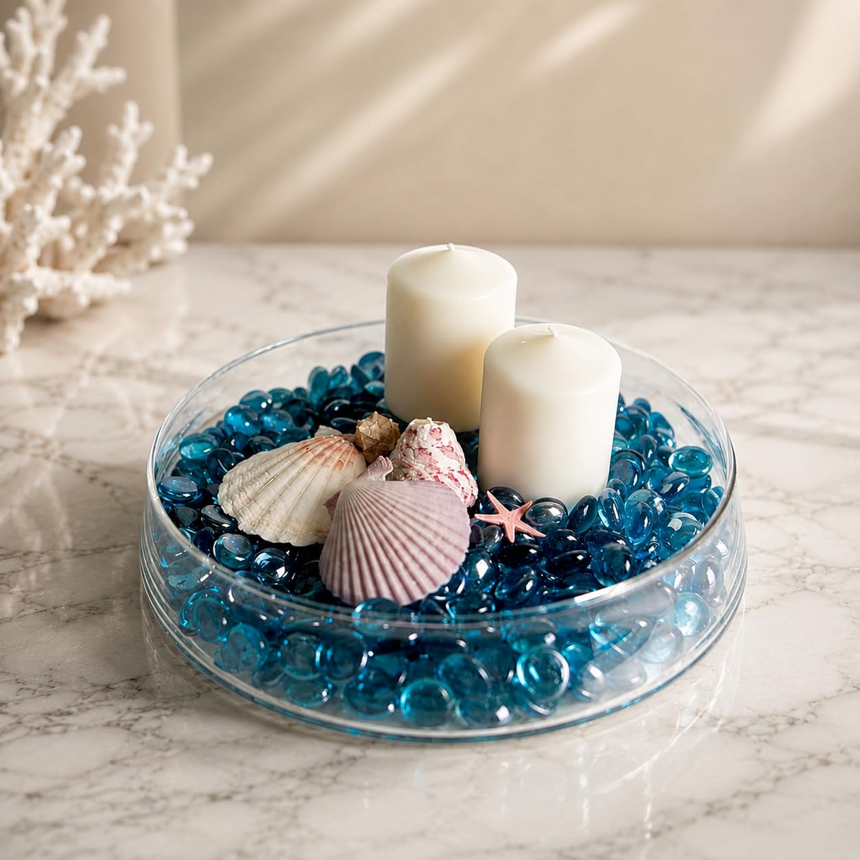 Jolies galets en verre bleus - 800 g - esthétiques et propres - Pierres décoratives en verre, vase, matériel de ponte, bricolage, etc.