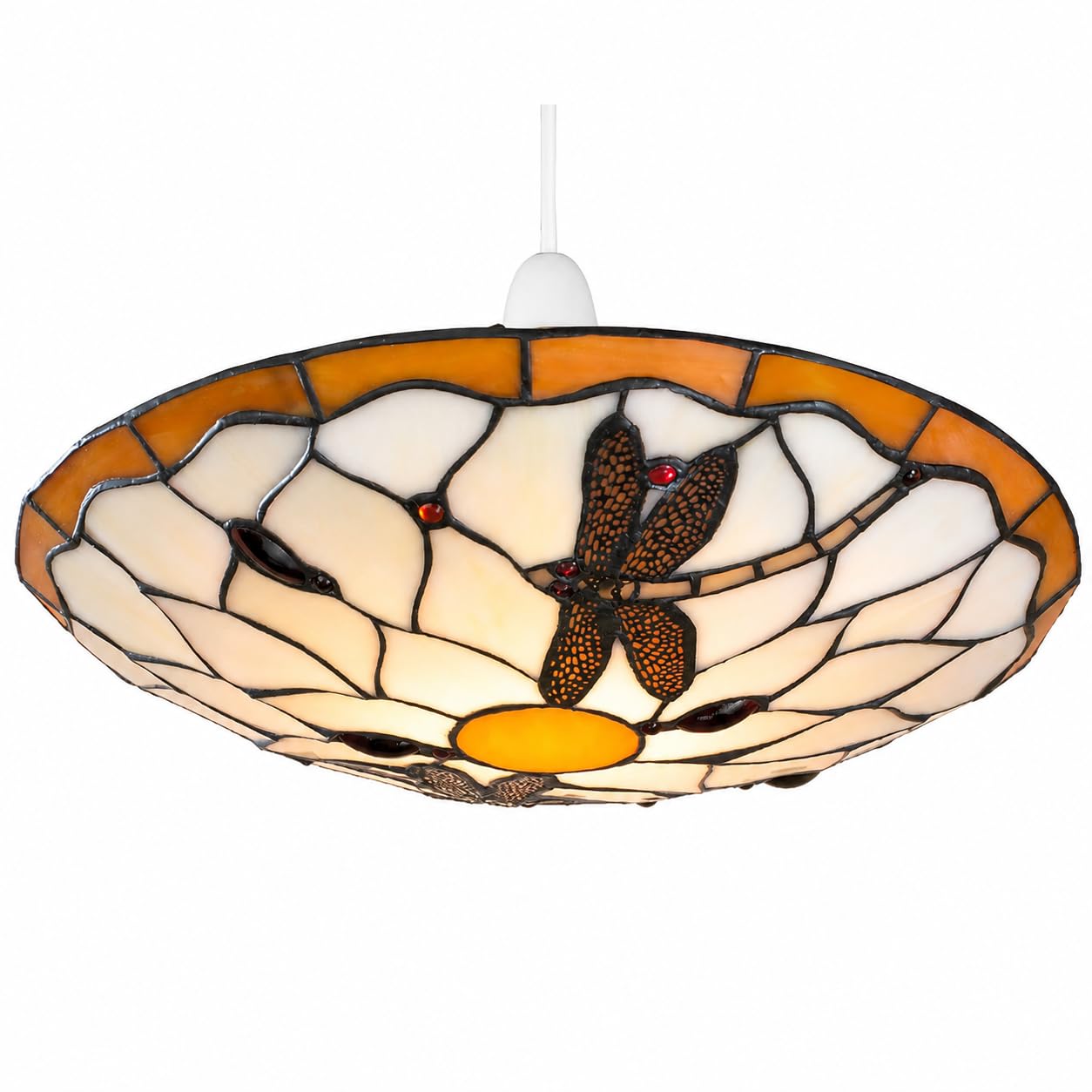 Loxton Lighting - Stained Glass Tiffany Easy-Fit Dragonfly Uplighter Pendant Ceiling Lampshade (Brown and Beige)