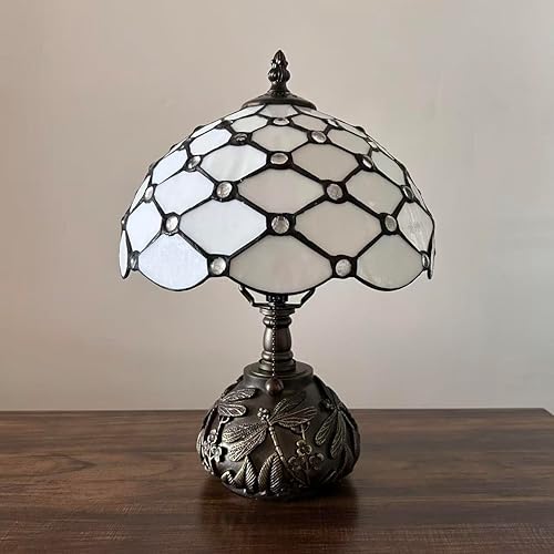 Miniatura 4 de Tiffany Lámpara de mesa blanca con vitral, bombilla LED incluida, base de libélula para sala de estar, dormitorio, mesita de noche, oficina, hotel,