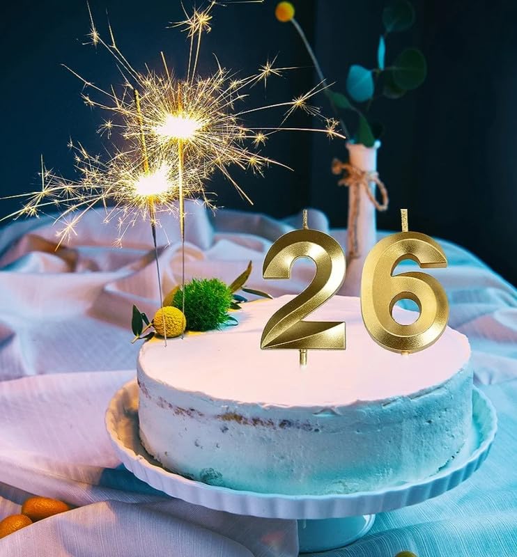 Image of Number Candles 3 inch for Birthday, Wedding Anniversary, Theme Party Cake Decoration Gold (Numeber 26 or 62)