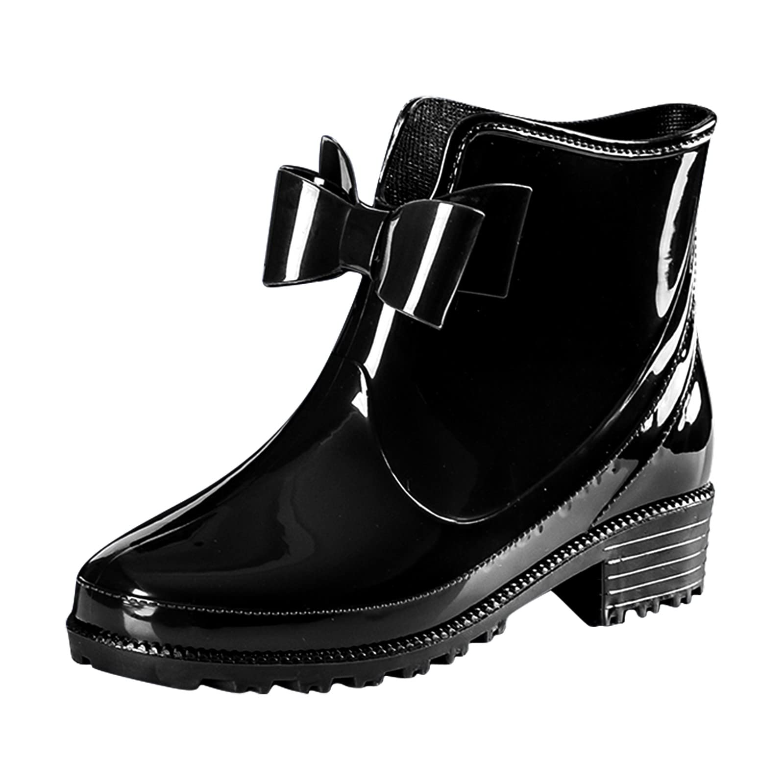 Generisch Bottes en caoutchouc tendance pour femme - Courtes - Imperméables - Antidérapantes - Avec nœud plat en plastique - Polyvalentes - Confortables - Élégantes - Courtes - Chaussures de pluie