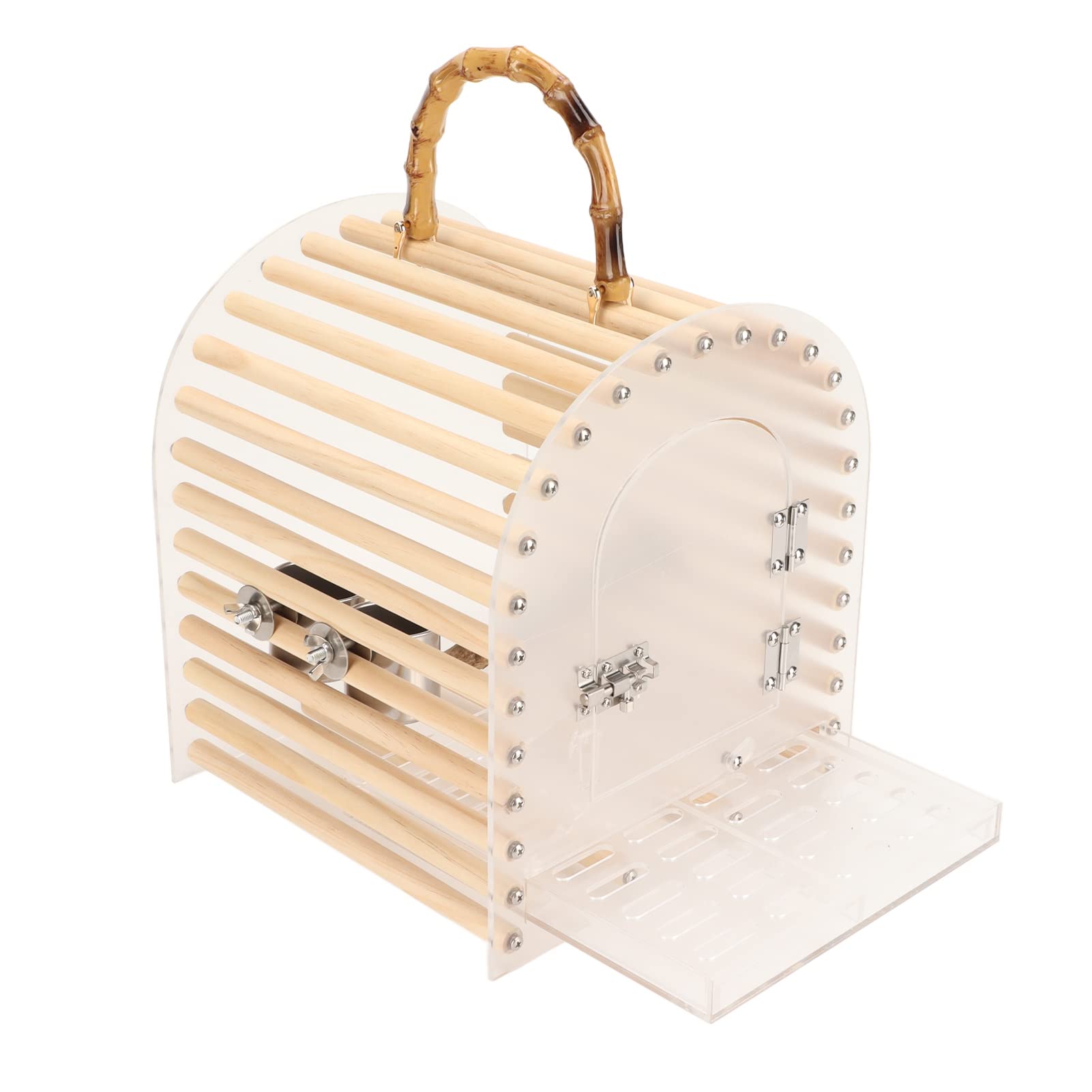 Generic Przenośna Klatka dla Ptaków do Podróżowania Przezroczysty Nośnik z Akrylu i Drewna Sosnowego dla Małych Ptaków 27x26x30cm