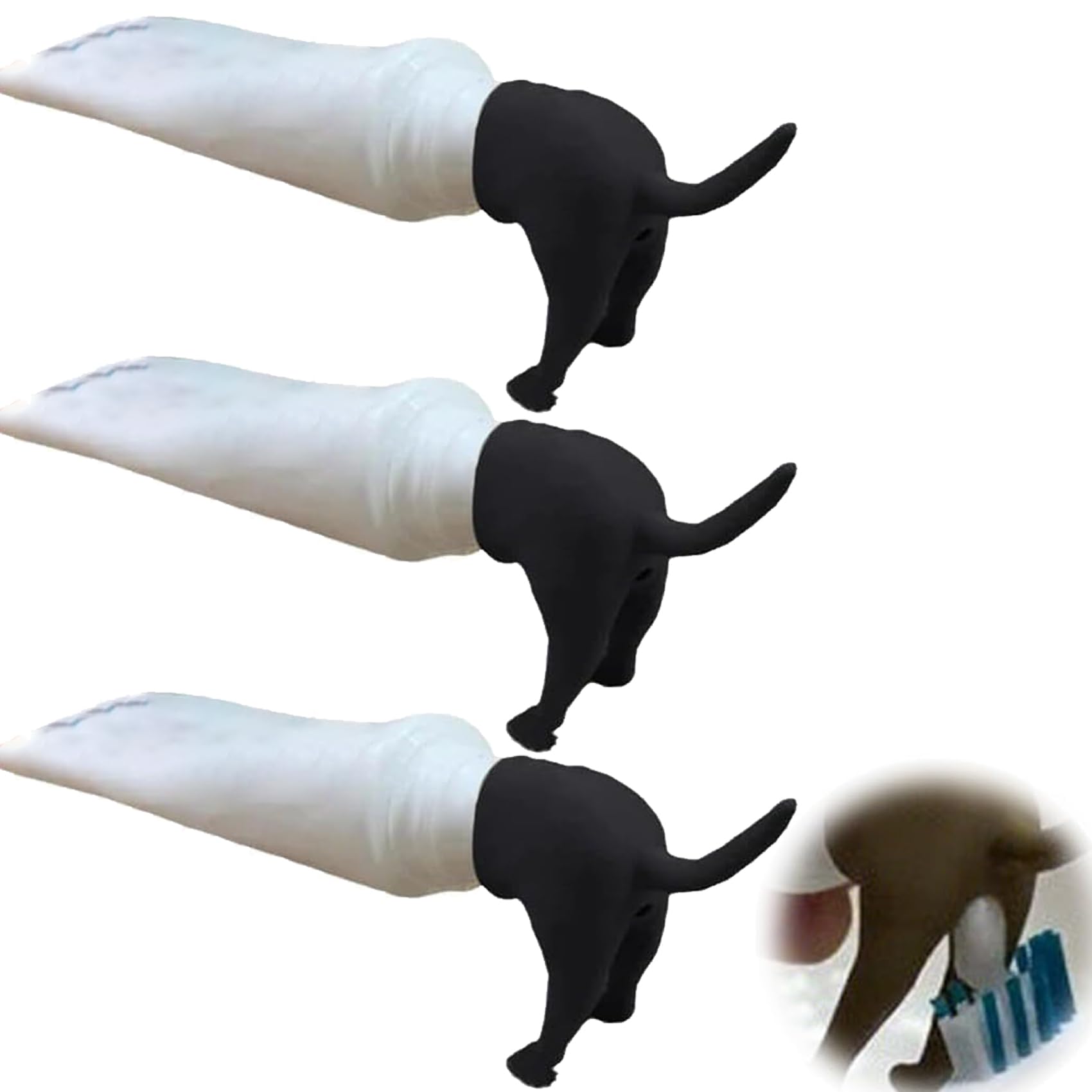 Pooping Dog Butt Toothpaste Topper, Dog Pooping Toothpaste Cap, 3PCS Funny Creative Toothpaste Topper for Bathroom Accessories, Prank Gift (3PCS Black)