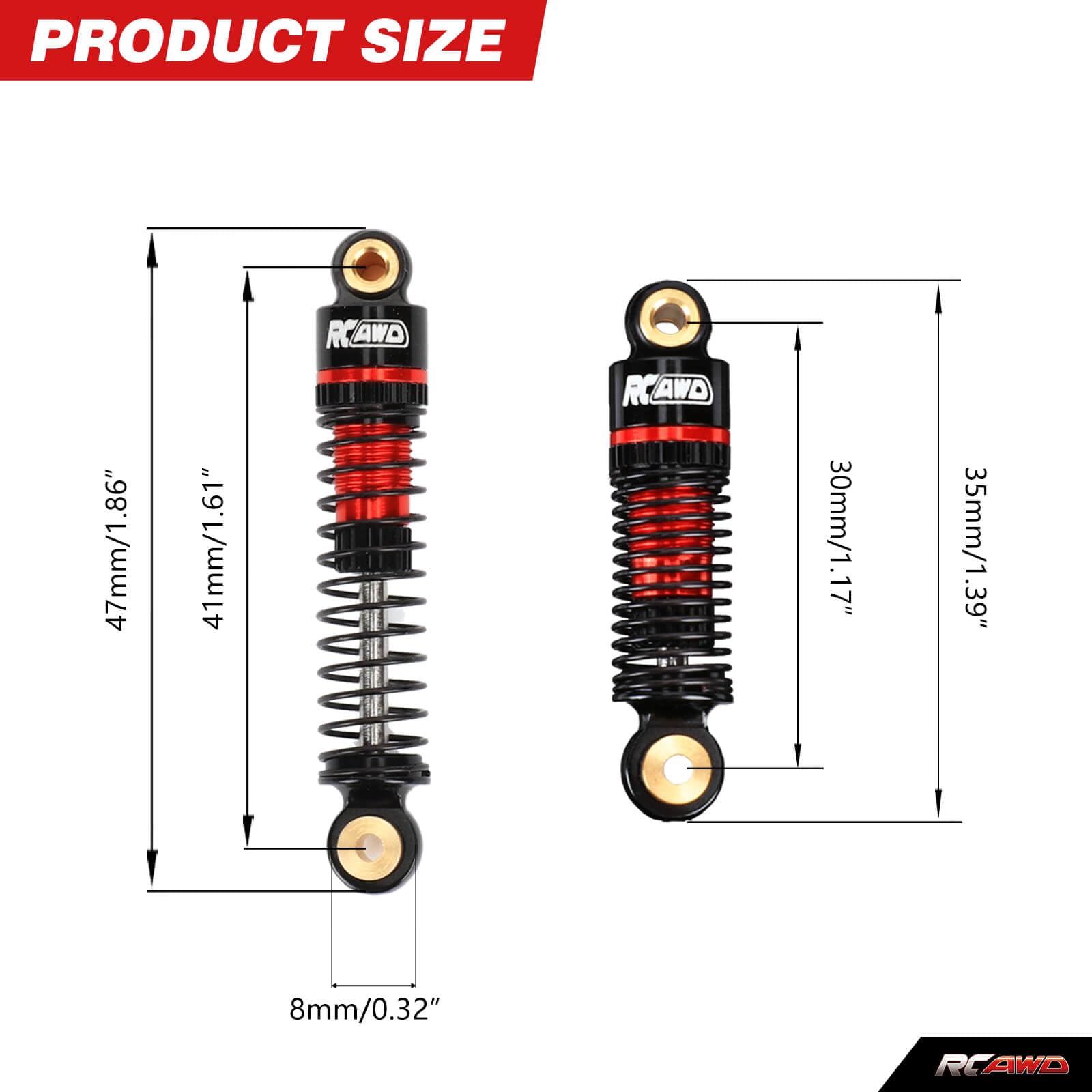RCAWD Front and Rear Shock Absorbers 41mm 47mm Oil Filled For 1/18 HOBBYPLUS 4WD Crawlers Upgrades Parts(Red) - Image 2