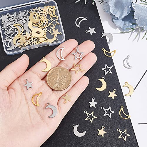 UNICRAFTALE 80Pcs 2 Colors Star Moon Pendant 2 Styles Stainless Steel Hollow Pendants Metal Star Moon Charms for DIY Bracelets Necklaces Jewelry Making Craft - Image 4