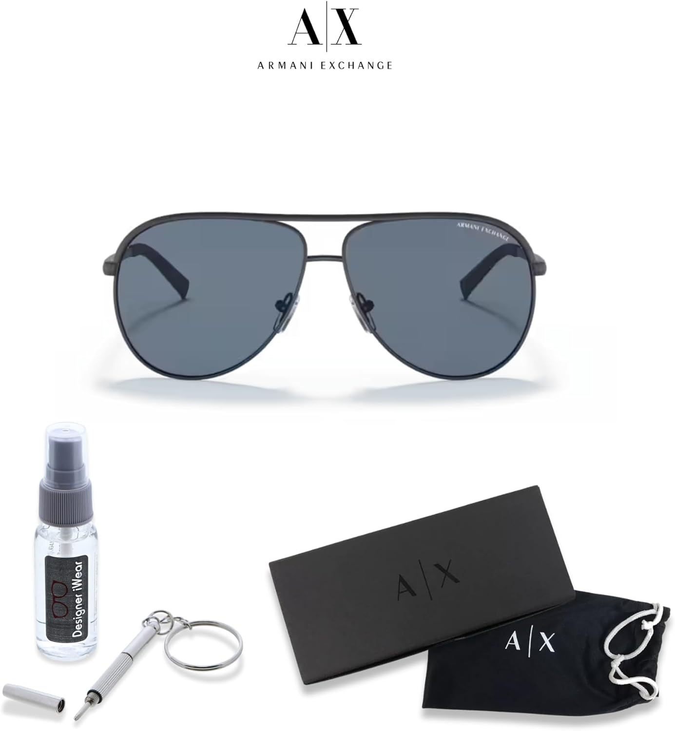 Armani Exchange AX2002 Aviator Sunglasses For Men For Women + BUNDLE with Designer iWear Eyewear Care Kit - Image 2