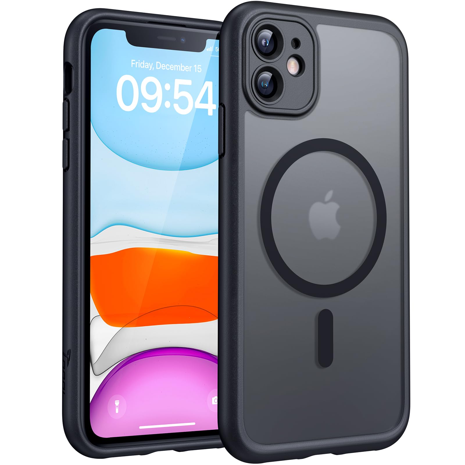TOCOL For iPhone 11 Case for Magsafe, Full Camera Protection, Shockproof, Scratch-Resistant, Translucent Back, Magnetic Mobile Phone Case for iPhone 11, Black
