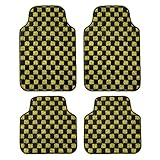 SHIMAKYO カーマット 4枚セット おしゃれ チェック柄 フロアマット 車 軽/普通車 1台分 フロント2枚 リヤ2枚 丸洗いOK ズレ防止加工 防水 汚れ防止 イエロー