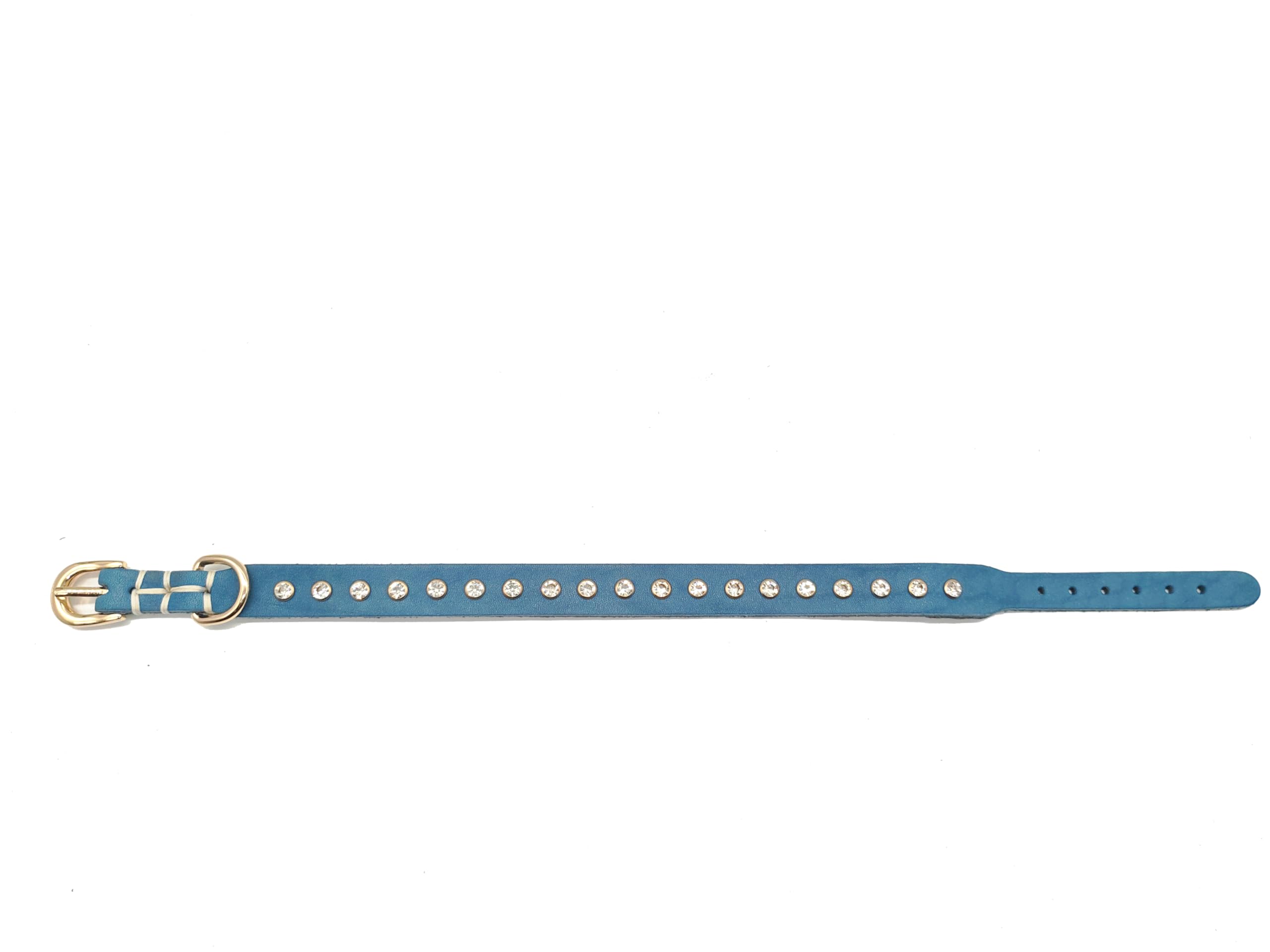 YUDOTE Genuine Blue Leather Dog Collar with Bling Rhinestones, Stylish Puppy Collars for Small Dogs - Image 4