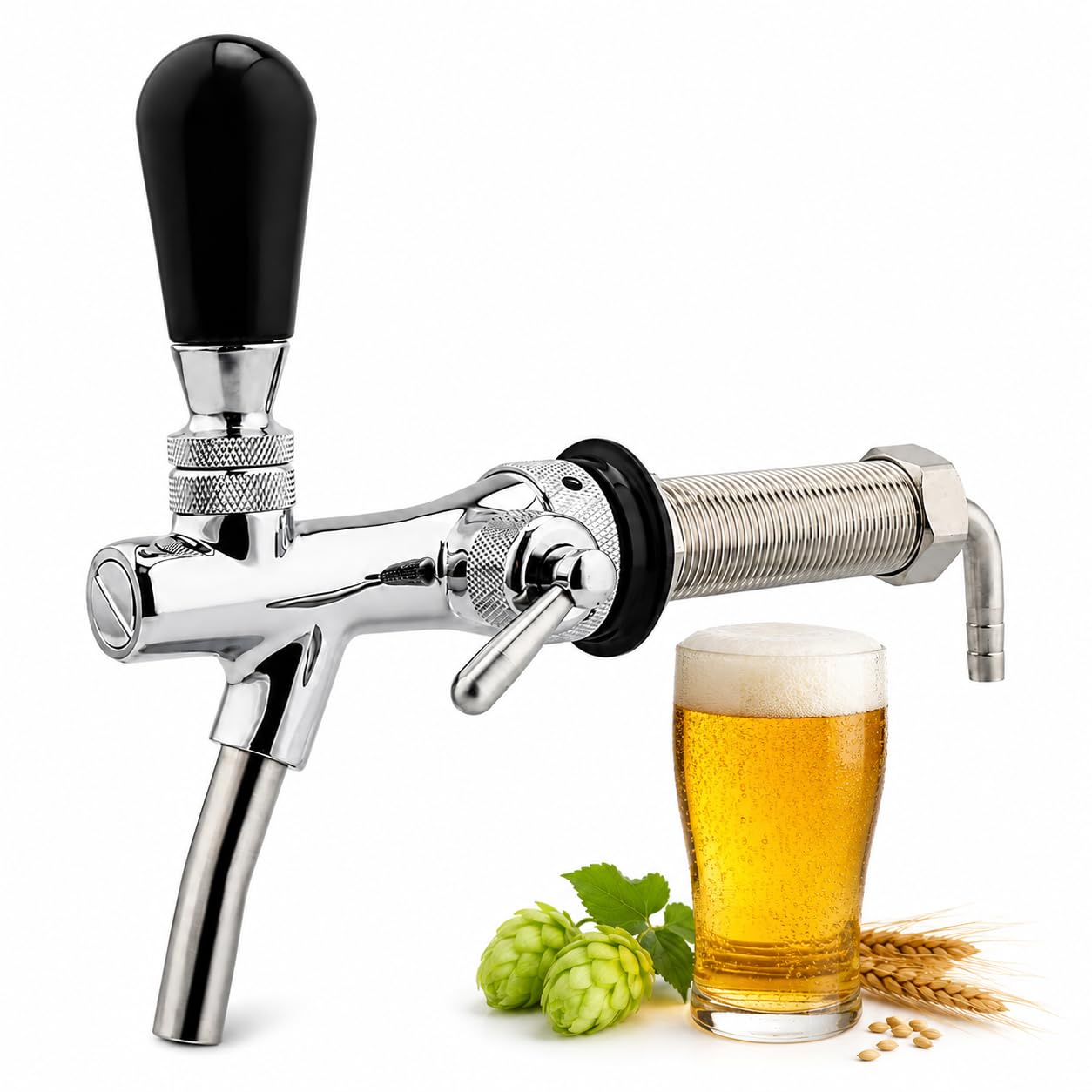 VOBOR Robinet à Bière Réglable, Filetage G5/8 Tireuse a Biere à Longue Tige Chromé, Accessoires de Brassage à Domicile pour la Maison Bière Bar Restaurants