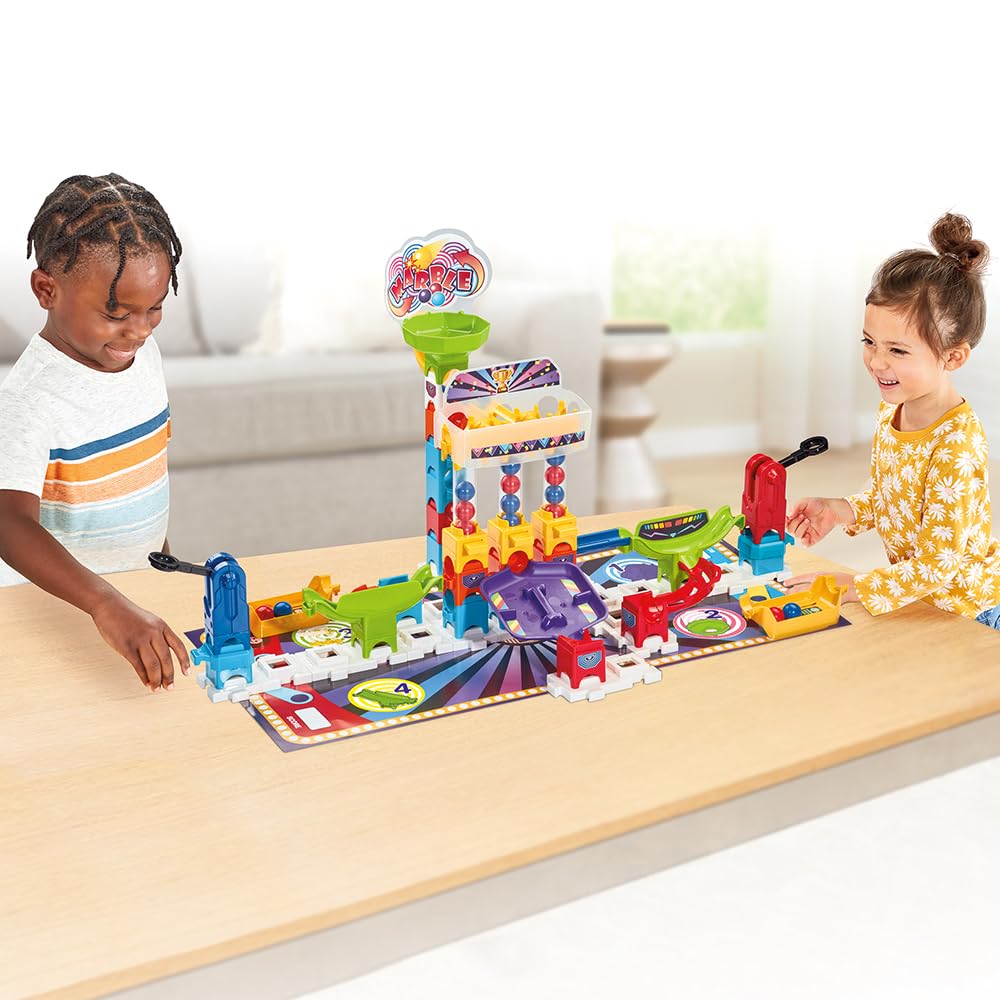 VTech - Marble Rush, Circuit à Billes Gaming Set S300, Jeu de Construction, 62 Pièces, 12 Billes, 1 Tapis de Jeu Recto Verso et 6 Jetons, Cadeau Enfant Dès 4 Ans - Contenu en Français