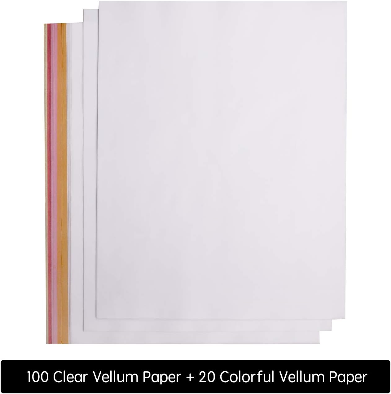 【120 Pack】 Premium Vellum Papers (100 Sheets Transparent Vellum Paper & 20 Colored Vellum Paper) Translucent Vellum Paper -Printable Vellum Paper -Trace & Sketch Paper- 8.5 x 11 Vellum Sheets