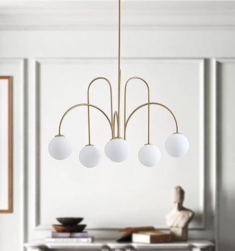 Miniatura 4 de Modern Chandelier Modern Globe Brushed Brass Metal Pendant Light with Adjustable Rods Hanging Ceiling Lighting Fixture for Kitchen Dining Room