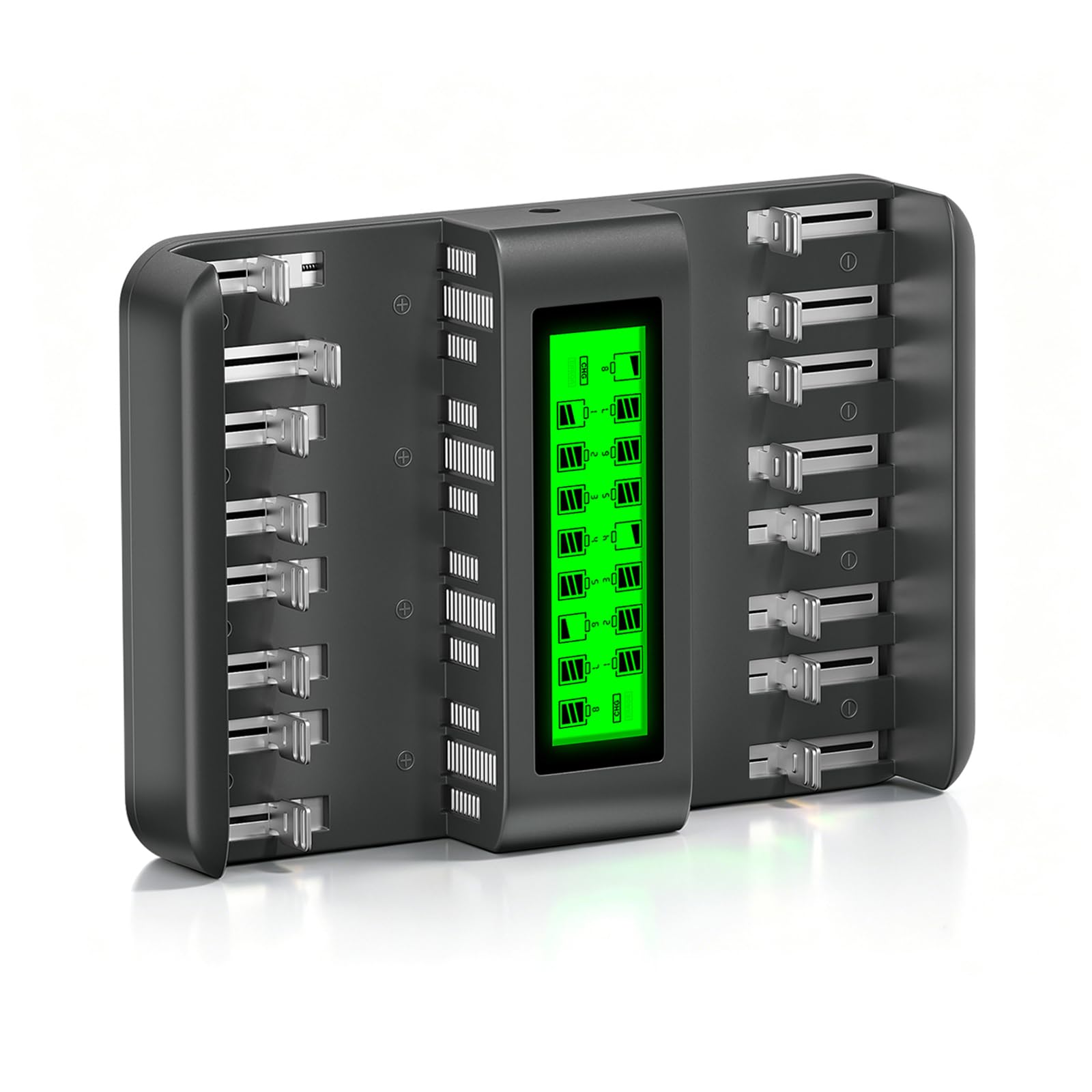 Palo Cargador de batería Inteligente de 12 bahías, AA,AAA,Ni-MH,Ni-CD Cargador de baterías Recargables con Pantalla LCD Inteligente y Descarga y protección IC integrada