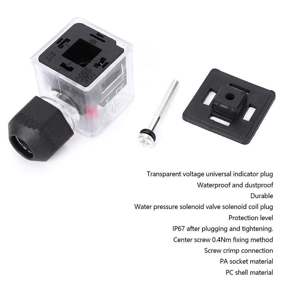 Spina Bobina Solenoide 5 Pezzi, Presa Connettore Bobina Solenoide Impermeabile Antipolvere Trasparente con Luce CC Senza Cavo per Elettrovalvola(12V)