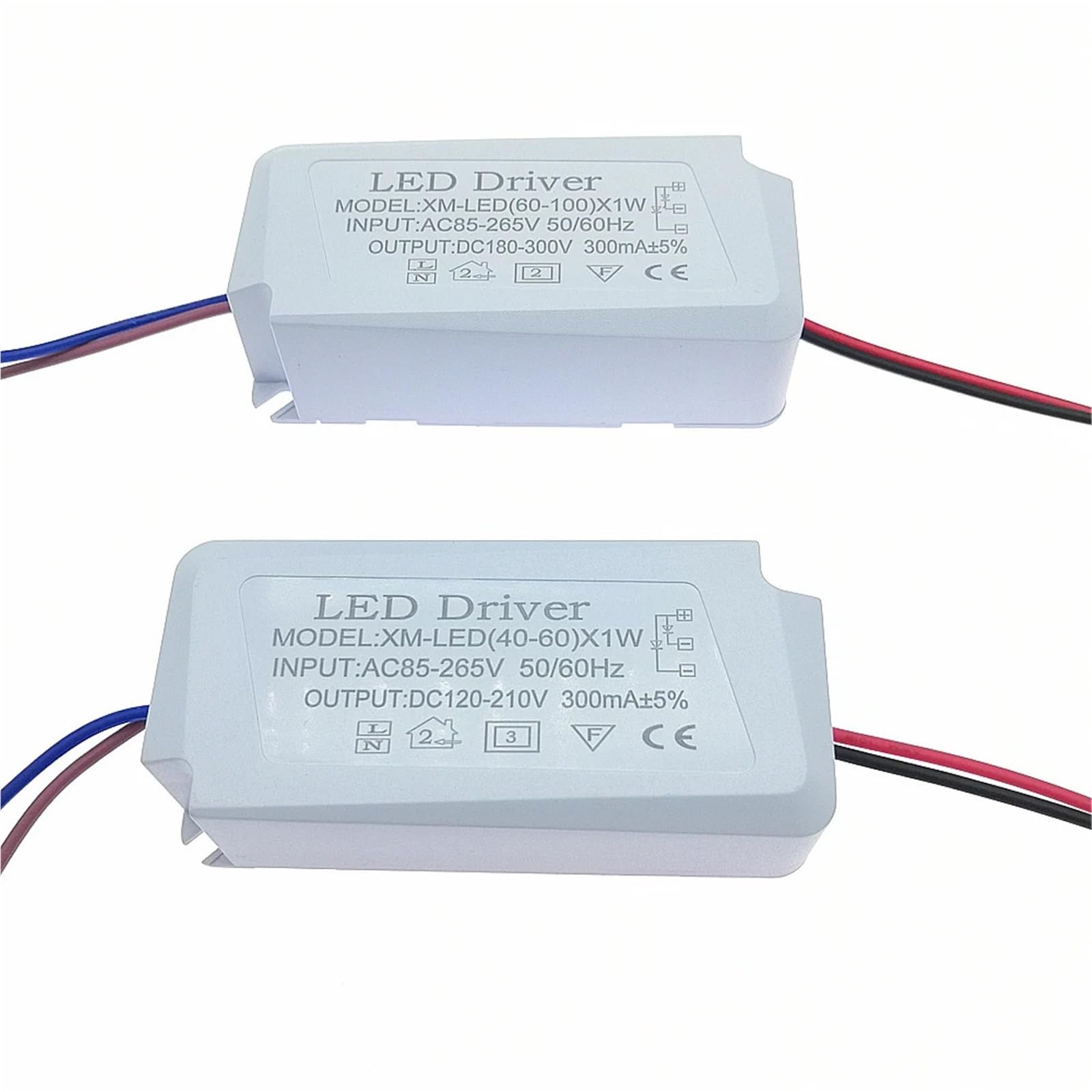 2 alimentatori da 40 W-100 W AC85-265 V 300 mA Driver LED (40-60) x 1 W (60-100) x 1 W Adattatore Trasformatore di illuminazione a corrente costante((60-100) X1W)
