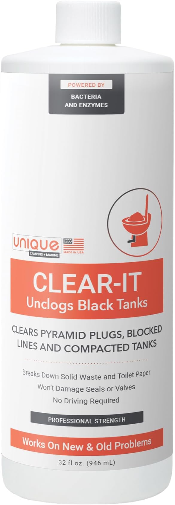 Unique ClearIt RV Black Tank Unclogger Liquid Unclogs